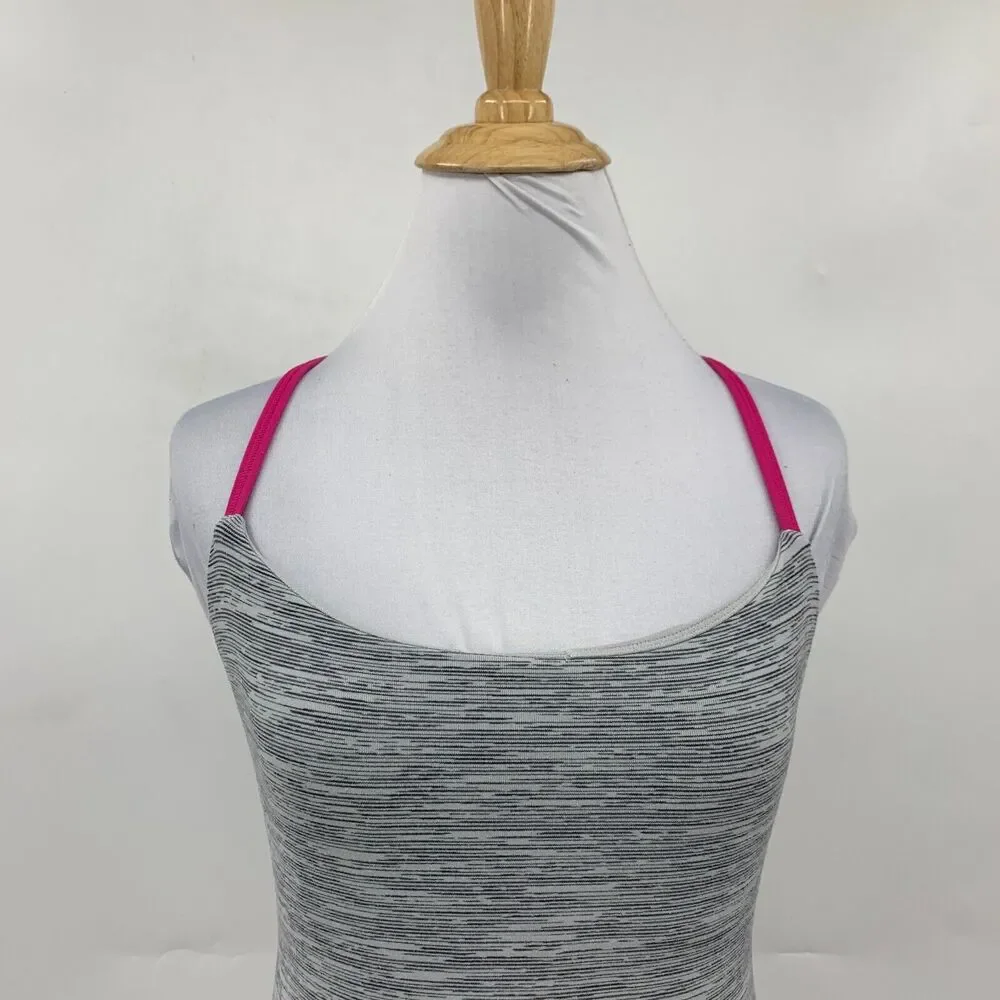 Lululemon Dancing Warrior Tank Top Womens 6 Gray Pink Strappy Shelf Bra Athletic
